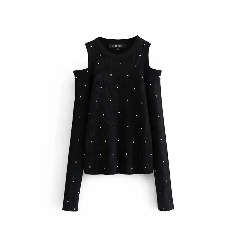 2019 Spring Women Strapless Rivet Decoration Short Sweater Sexy Chic Ladies Knitted Pullovers Long Sleeve Casual Pull Femme
2019 Spring Women Strapless Rivet Decoration Short Sweater Sexy Chic Ladies Knitted Pullovers Long Sleeve Casual Pull Femme
