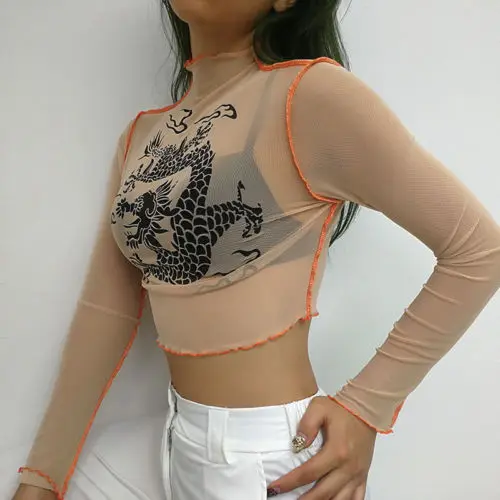 Sweetown Mesh Crop Top Long Sleeve T Shirt Women Kawaii Dragon Graphic Tees Sexy See Through Turtleneck Autumn Tshirt
Sweetown Mesh Crop Top Long Sleeve T Shirt Women Kawaii Dragon Graphic Tees Sexy See Through Turtleneck Autumn Tshirt