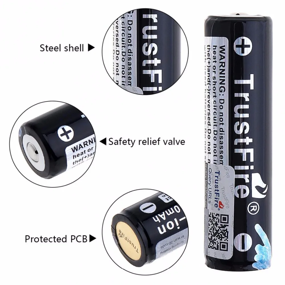 

TrustFire 18650 Protected Rechargeable Batteries 3.7V 2600mAh Lithium Li-ion Battery For Led Flashlight with PCB