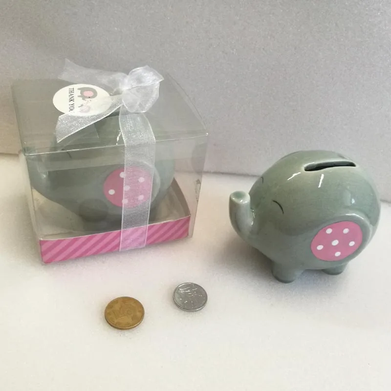 Ceramic Pink/ Blue Elephant Bank Coin Box For Baptism Favors Baby