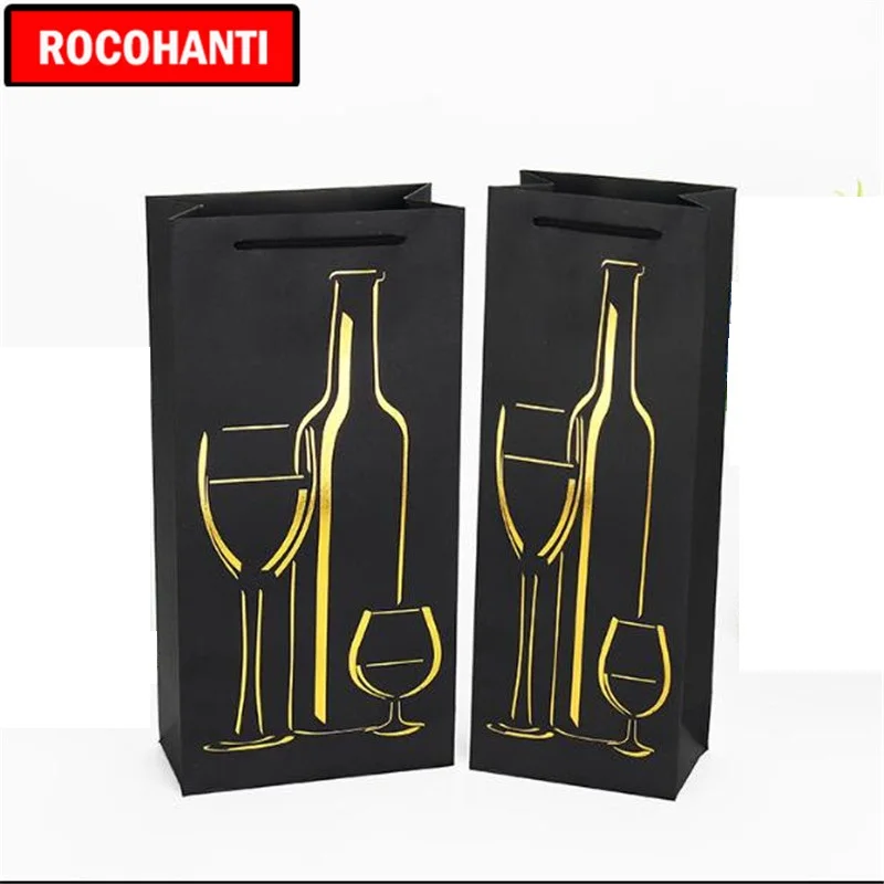 ROCOHANTI 5PCS 230Grams Paper Black Golden Printed Red Wine Gift Packaging Bag Single Wine Bottle Paper Bags Customized
ROCOHANTI 5PCS 230Grams Paper Black Golden Printed Red Wine Gift Packaging Bag Single Wine Bottle Paper Bags Customized
