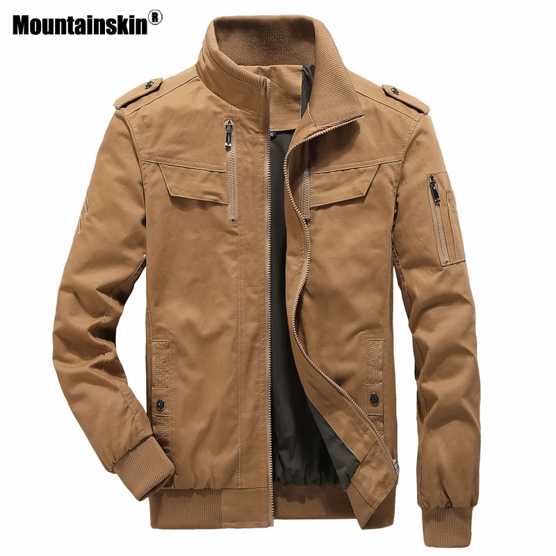 

Mountainskin 2019 Autumn New Men's Cotton Jacket Mens Solid Color Loose Coat Male Fashion Military Outwear Large Size 6XL SA709