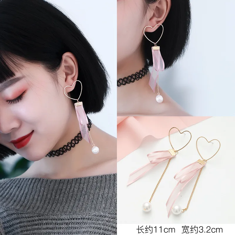 SUKI Pearl Drop Earrings Lace Ribbon Korean Chiffon Handmade Girls Allergy White Pink Wedding Long Love Heart Shape Soft
SUKI Pearl Drop Earrings Lace Ribbon Korean Chiffon Handmade Girls Allergy White Pink Wedding Long Love Heart Shape Soft