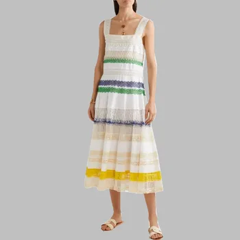 HAMALIEL Runway Designer Lace Maxi Dress Summer Women Rainbow Striped Hollow Out Spaghetti Stral Long Dress Holiday Vestidos
HAMALIEL Runway Designer Lace Maxi Dress Summer Women Rainbow Striped Hollow Out Spaghetti Stral Long Dress Holiday Vestidos