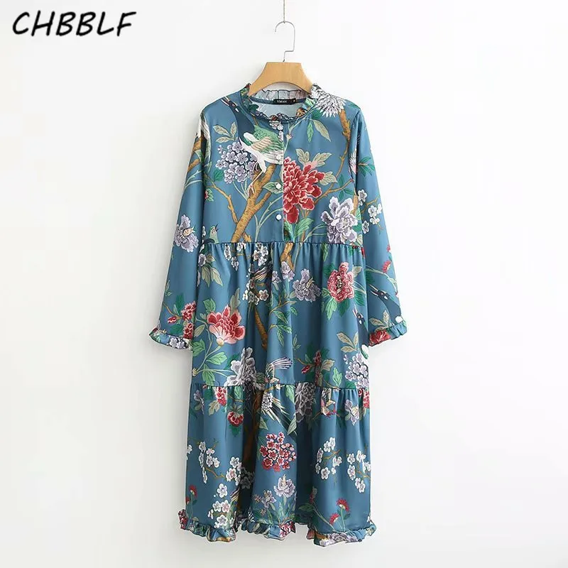 CHBBLF women retro bird floral print midi dress sweet ruffles long sleeve pleated ladies casual mid calf dresses vestido POP1456
CHBBLF women retro bird floral print midi dress sweet ruffles long sleeve pleated ladies casual mid calf dresses vestido POP1456