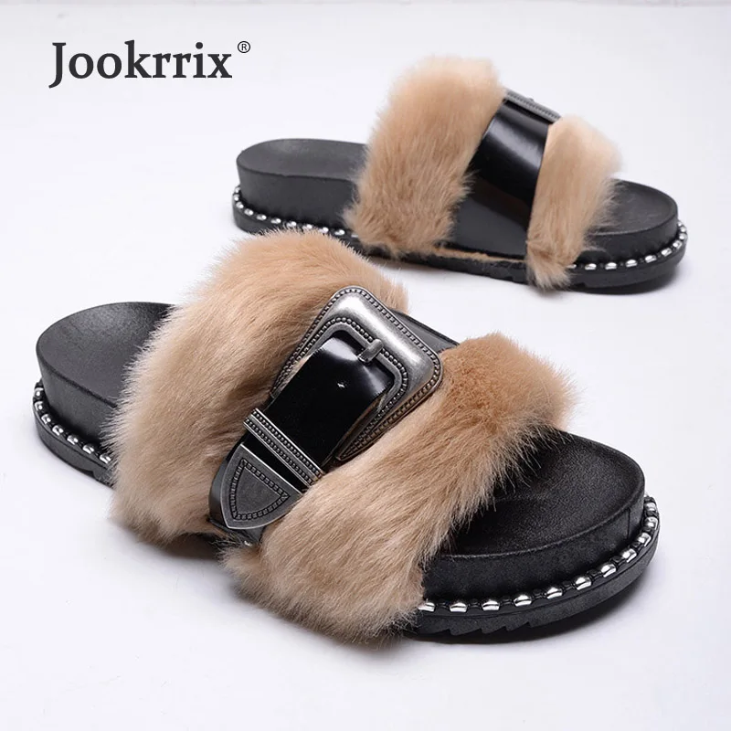 Jookrrix 2019 Summer Girl Fashion Belt Buckle Faux Fur Shoe Women Mesh Slipper Plush Lady Slides Black Female Leisure Mule Rivet
Jookrrix 2019 Summer Girl Fashion Belt Buckle Faux Fur Shoe Women Mesh Slipper Plush Lady Slides Black Female Leisure Mule Rivet