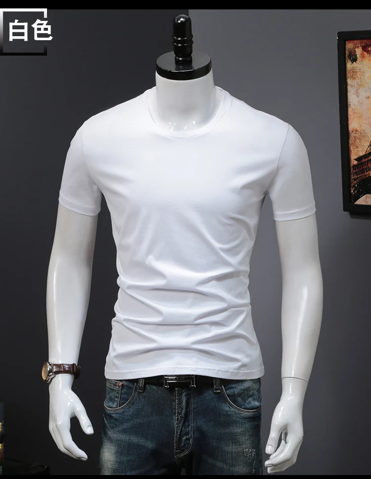 T-shirts Solid Color Man Casual camiseta homme t shirts Male Top Tees Summer (9)