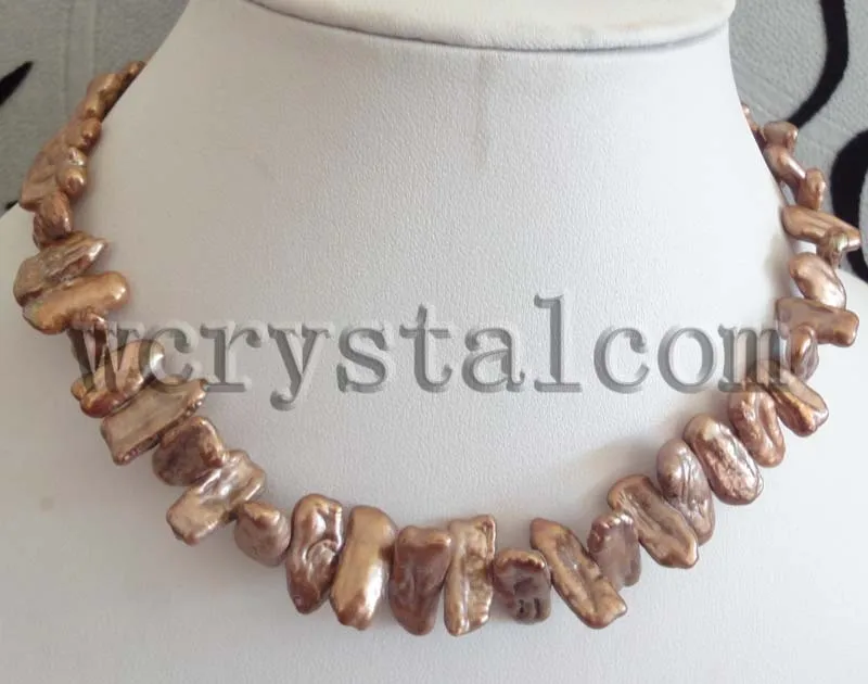 17" Brown Biwa Stick Cultured Pearl Necklace