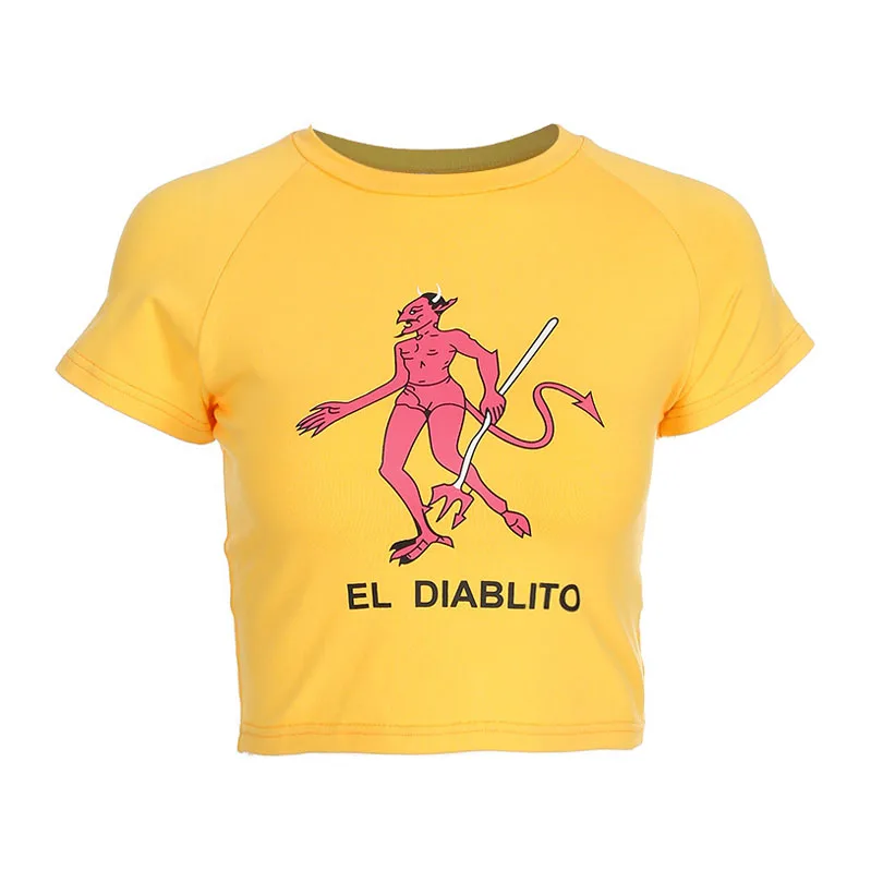 Summer Girls Cropped T-shirts EL DIABLITO funny Letter Printed Crop Short Tees Top Female Women Ladies Casual Yellow T Shirts
Summer Girls Cropped T-shirts EL DIABLITO funny Letter Printed Crop Short Tees Top Female Women Ladies Casual Yellow T Shirts