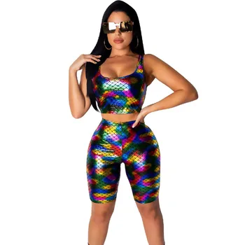 PU Leather Fish Scales Two Piece Sets Women Sleeveless Tank Crop Top and Knee-length Pants Sexy Club Wear Matching Set Outfits
PU Leather Fish Scales Two Piece Sets Women Sleeveless Tank Crop Top and Knee-length Pants Sexy Club Wear Matching Set Outfits