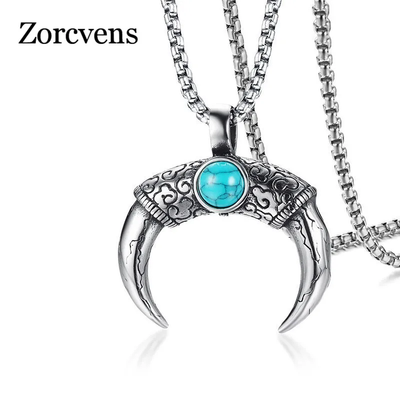 ZORCVENS Natural Stone Clouds Texture Stainless Steel Male Punk Jewelry Double Sides Wear Horns Shape Pendant Necklace For Men
ZORCVENS Natural Stone Clouds Texture Stainless Steel Male Punk Jewelry Double Sides Wear Horns Shape Pendant Necklace For Men