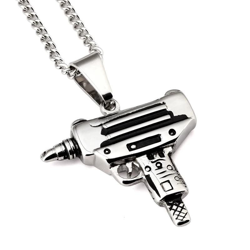 Vintage Women Men Silver Titanium Steel Submachine Gun Pistol Pendants Necklaces Bling Hip Hop Jewelry UZI Chains
Vintage Women Men Silver Titanium Steel Submachine Gun Pistol Pendants Necklaces Bling Hip Hop Jewelry UZI Chains