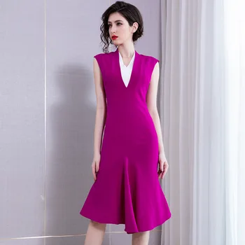 Top Quality New 2019 Summer Fashion Office Dress Women V-Neck Sleeveless Mid-Calf Length Party Mermaid Black Rose Red Dresses
Top Quality New 2019 Summer Fashion Office Dress Women V-Neck Sleeveless Mid-Calf Length Party Mermaid Black Rose Red Dresses