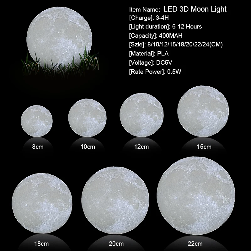 Прямая поставка 3D печать Луны лампы 20 см 18 15 Красочные Изменение Touch USB светодио