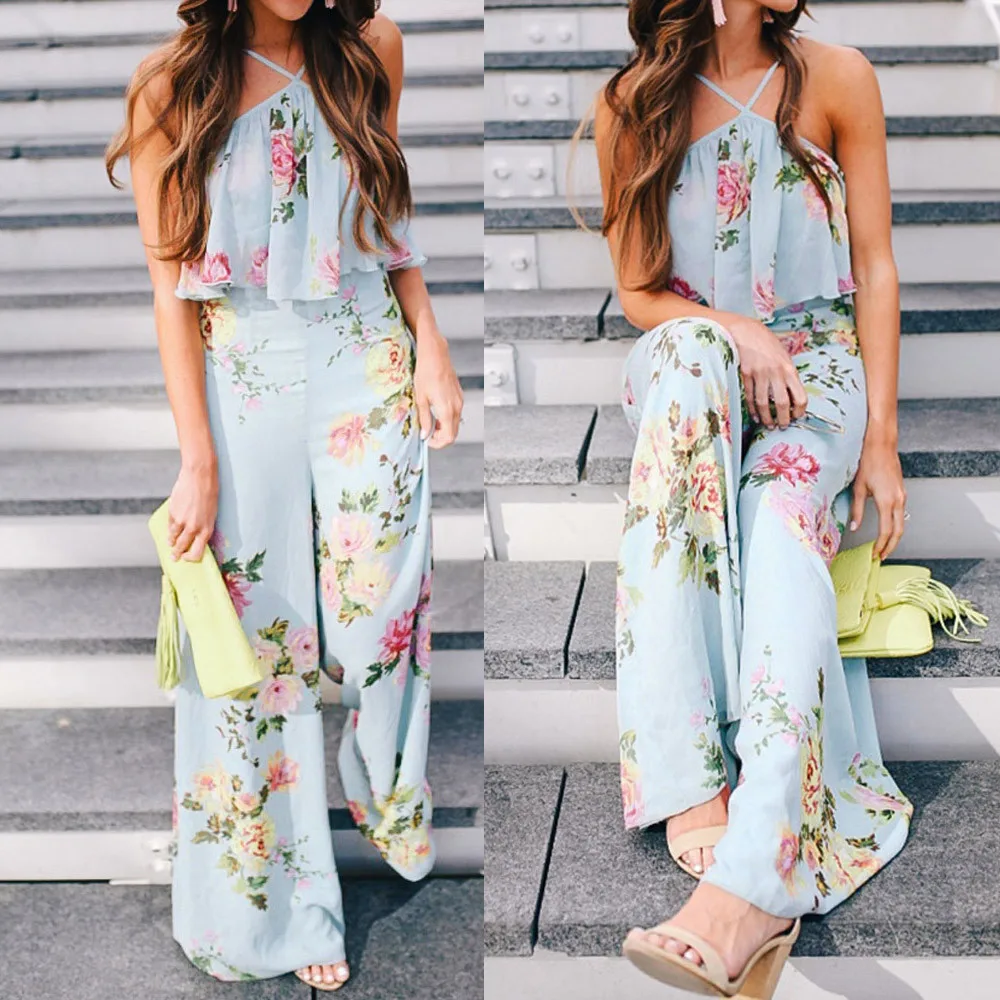 Summer Women chiffon Strap Floral Sleeveless Backless Long Wide Leg Trousers Bohemian floral printed jumpsuit
Summer Women chiffon Strap Floral Sleeveless Backless Long Wide Leg Trousers Bohemian floral printed jumpsuit