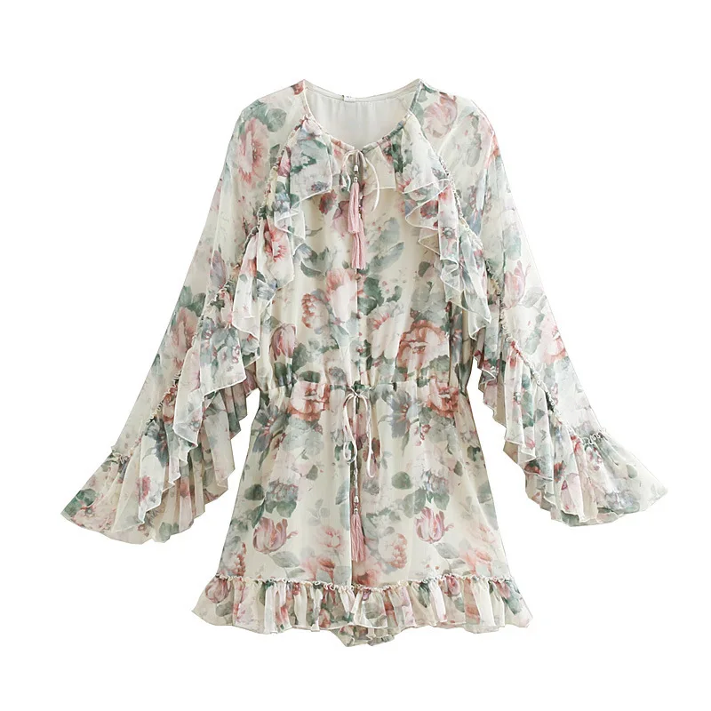 HK903 Ladies Sweet Design Ruffles Elastic Waist Long Sleeve Floral Print Playsuits luscious Silk Chiffon Playsuit Jumpersuit
HK903 Ladies Sweet Design Ruffles Elastic Waist Long Sleeve Floral Print Playsuits luscious Silk Chiffon Playsuit Jumpersuit