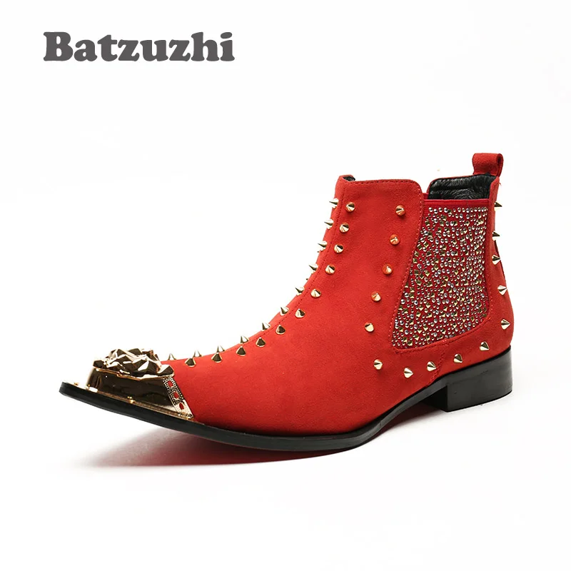 Batzuzhi Personality Rivets Knight Boots Men Western Style Pointed Toe Leather Short Boot Men Bar, DJ, Stage Party Boots for Men
Batzuzhi Personality Rivets Knight Boots Men Western Style Pointed Toe Leather Short Boot Men Bar, DJ, Stage Party Boots for Men