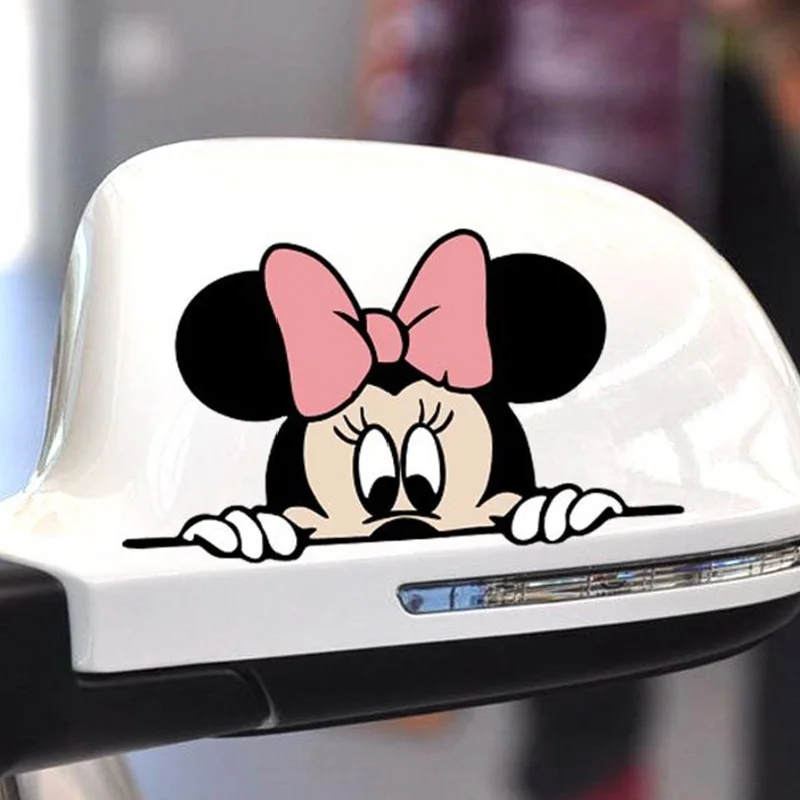 

Funny Car Sticker Cute Mickey Minnie Mouse Peeping Cover Scratches Cartoon Rearview Mirror Decal For Motorcycle Vw Ford
