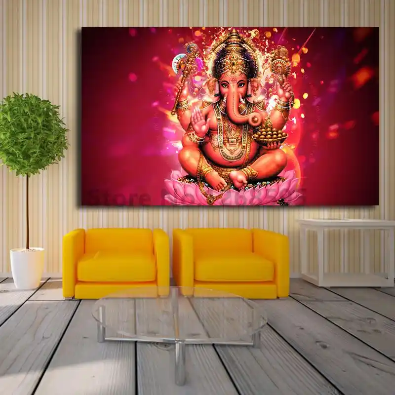 神ガネーシャ Chaturthi 壁紙ウォールアートキャンバスポスターやプリントキャンバス絵画装飾画像リビングルームのホームインテリア Gooum