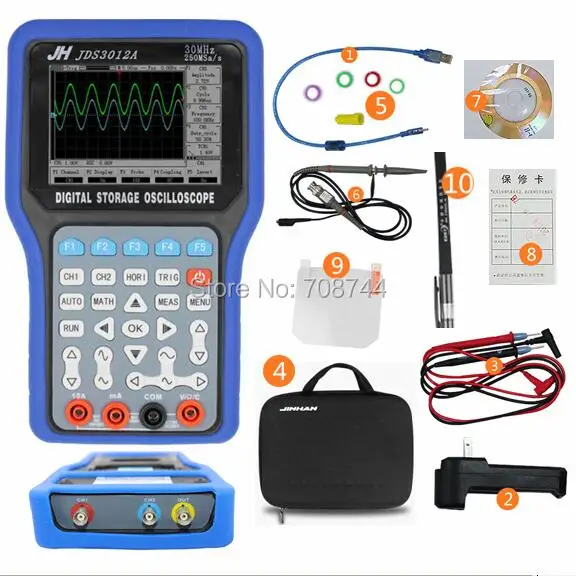 JDS3012A Handheld Oscilloscope Portable Oscilloscope Multimeter Signal Generator Data Recorder 30MHz Bandwidth 2 Channels
JDS3012A Handheld Oscilloscope Portable Oscilloscope Multimeter Signal Generator Data Recorder 30MHz Bandwidth 2 Channels