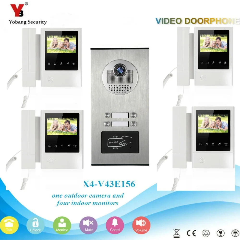 YobangSecurity 4.3 Inch Color Video Phone Doorbell Camera Entry Intercom System RFID Access Control For 4 Unit Apartment Door
YobangSecurity 4.3 Inch Color Video Phone Doorbell Camera Entry Intercom System RFID Access Control For 4 Unit Apartment Door
