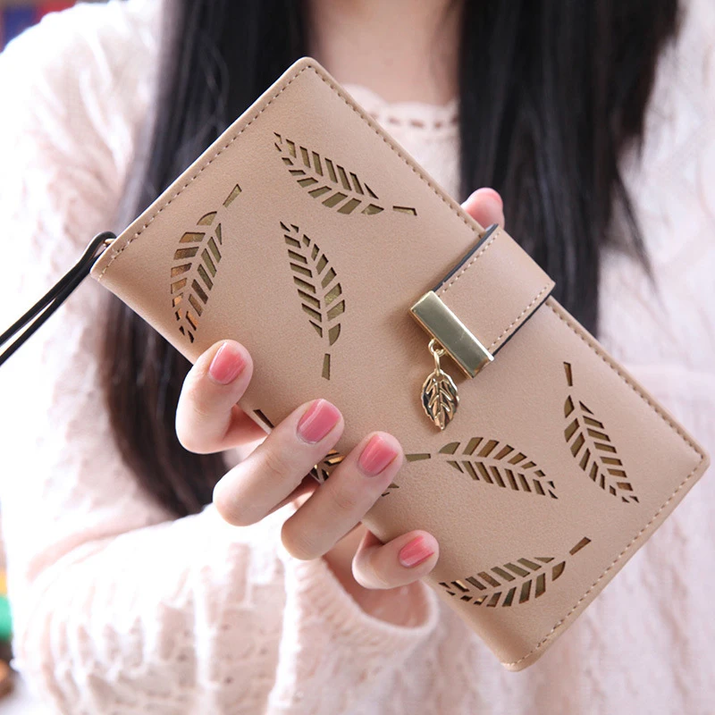 Women Wallet PU Leather Purse Female Long Gold Hollow Leaves Pouch Handbag For Coin Card Holders Clutch | Багаж и сумки