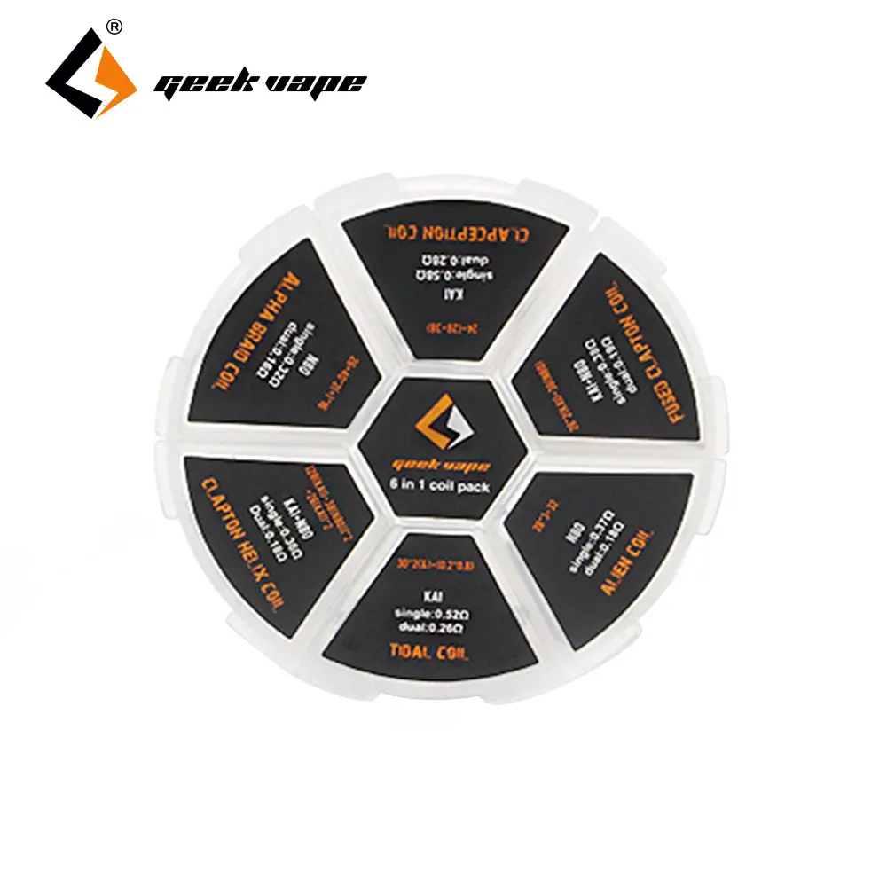 Original GeekVape 6 in 1 Coil Pack 20pcs for Alien /Alpha Braid / Fused Clapton /Tidal Coil Wire RDA/RTA/RDTA Atomizer Coil DIY
Original GeekVape 6 in 1 Coil Pack 20pcs for Alien /Alpha Braid / Fused Clapton /Tidal Coil Wire RDA/RTA/RDTA Atomizer Coil DIY