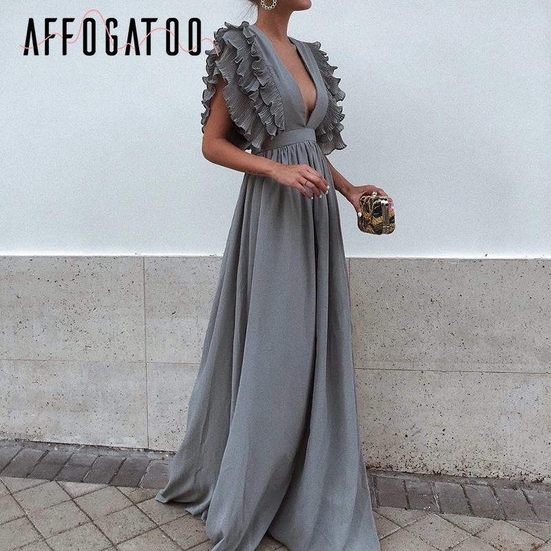 Affogatoo Elegant deep v neck long dresses women Ruffles high waist casual maxi dress Sexy evening party female vestidos 2018
Affogatoo Elegant deep v neck long dresses women Ruffles high waist casual maxi dress Sexy evening party female vestidos 2018