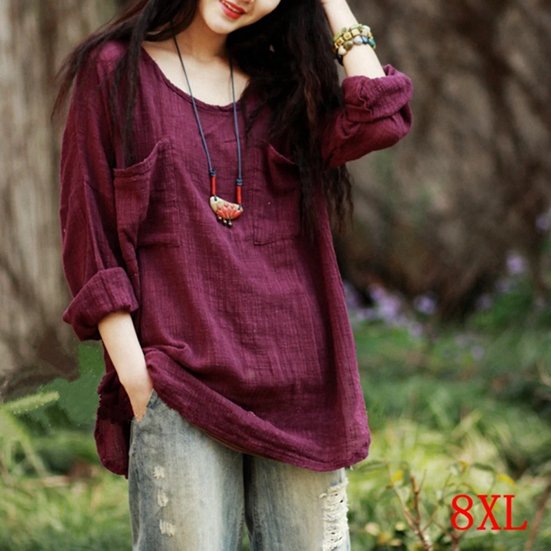 Large size women's T-shirt cotton plus size 4XL 5XL 6XL 7XL 8XL summer round neck long sleeve loose pocket red T-shirt top
Large size women's T-shirt cotton plus size 4XL 5XL 6XL 7XL 8XL summer round neck long sleeve loose pocket red T-shirt top