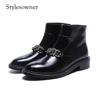 Stylesowner Spring Autumn Fashion Female Boots Black with Metal Chain Low Heels 4cm Patent Leather Western Martin Boots Fashion
Stylesowner Spring Autumn Fashion Female Boots Black with Metal Chain Low Heels 4cm Patent Leather Western Martin Boots Fashion