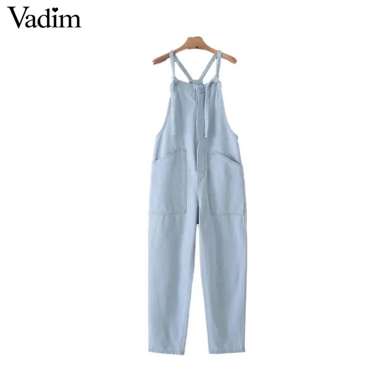 Vadim women denims long jumpsuits adjustable straps sleeveless pockets female casual vintage overalls chic solid playsuits KB055
Vadim women denims long jumpsuits adjustable straps sleeveless pockets female casual vintage overalls chic solid playsuits KB055