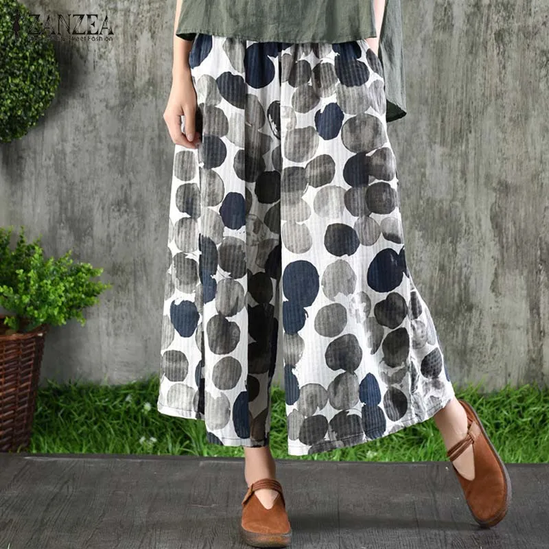 2019 ZANZEA Women's Polka Dot Printed Trousers Summer Wide Leg Pants Casual Elastic Waist Pantalon Femme Cotton Linen Trousers
2019 ZANZEA Women's Polka Dot Printed Trousers Summer Wide Leg Pants Casual Elastic Waist Pantalon Femme Cotton Linen Trousers