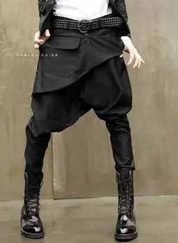 Novelty Breeches Smart Casual Fashion Patchwork Loose Drop Crotch Pants Men Military Stylist Cross Saggy Dance Haren Hip Hop
Novelty Breeches Smart Casual Fashion Patchwork Loose Drop Crotch Pants Men Military Stylist Cross Saggy Dance Haren Hip Hop