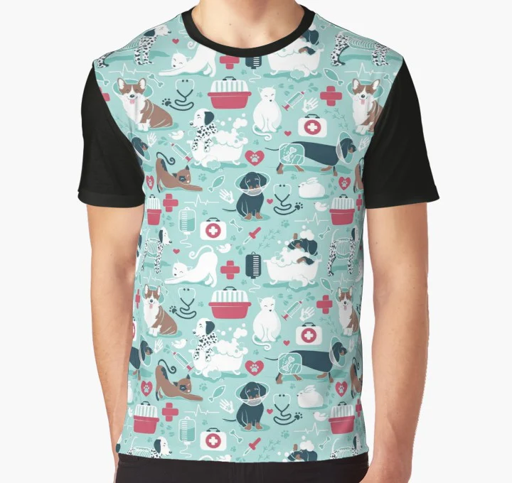 All Over Print T Shirt Men tshirt Veterinary medicine happy and healthy friends aqua background red details navy blue whit
All Over Print T Shirt Men tshirt Veterinary medicine happy and healthy friends aqua background red details navy blue whit