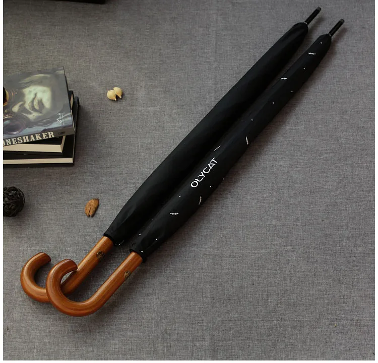 Large Umbrella Rain Windproof Long Japanese Style Thicken Men Wooden Handle 8K