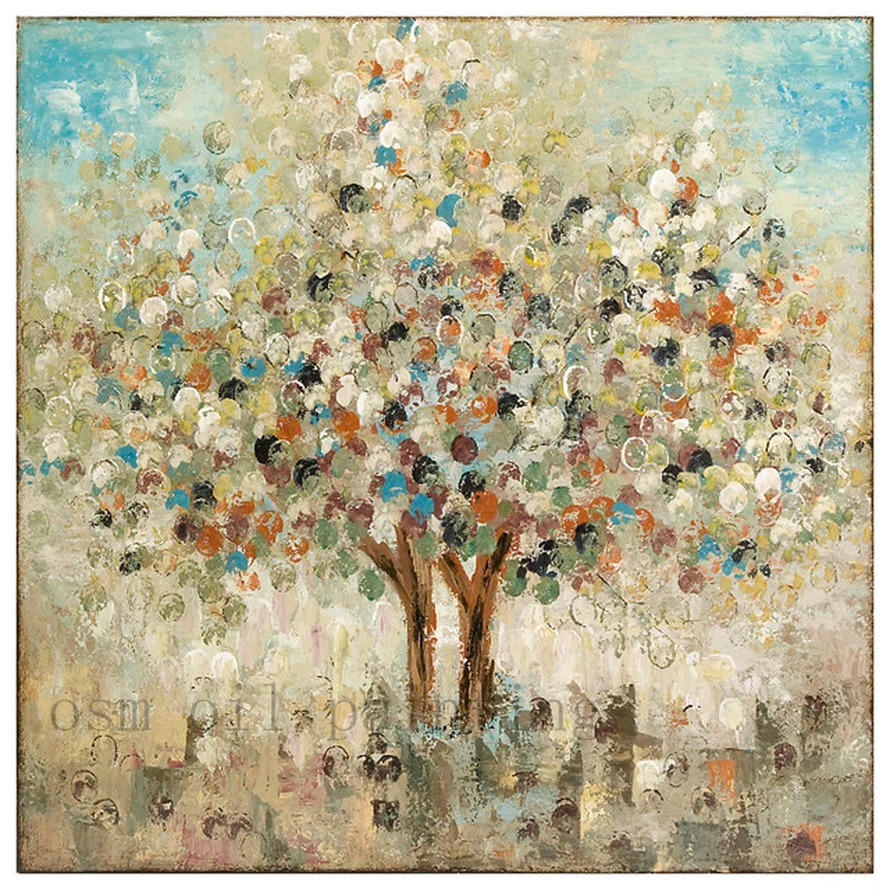 

Wall Artwork Imax Season Hand Painted Oil Canvas Tree Painting Bule Beige Contemporary Paintings Handpainting Knife Oil Painting