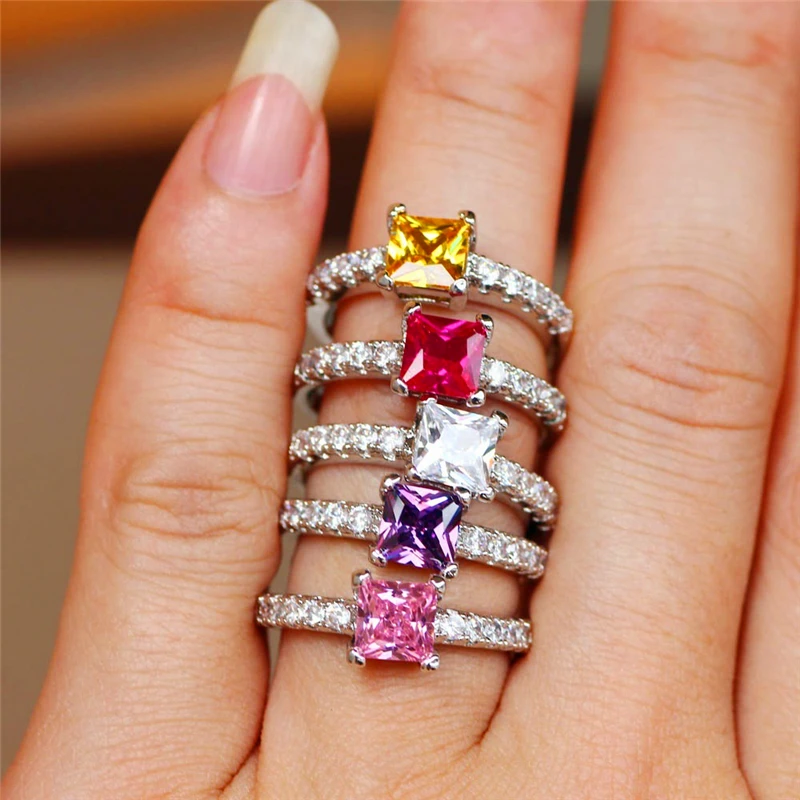 Ladies luxury square metal copper multi-color zircon ring, exquisite workmanship shiny charming suitable for a wedding party.
Ladies luxury square metal copper multi-color zircon ring, exquisite workmanship shiny charming suitable for a wedding party.