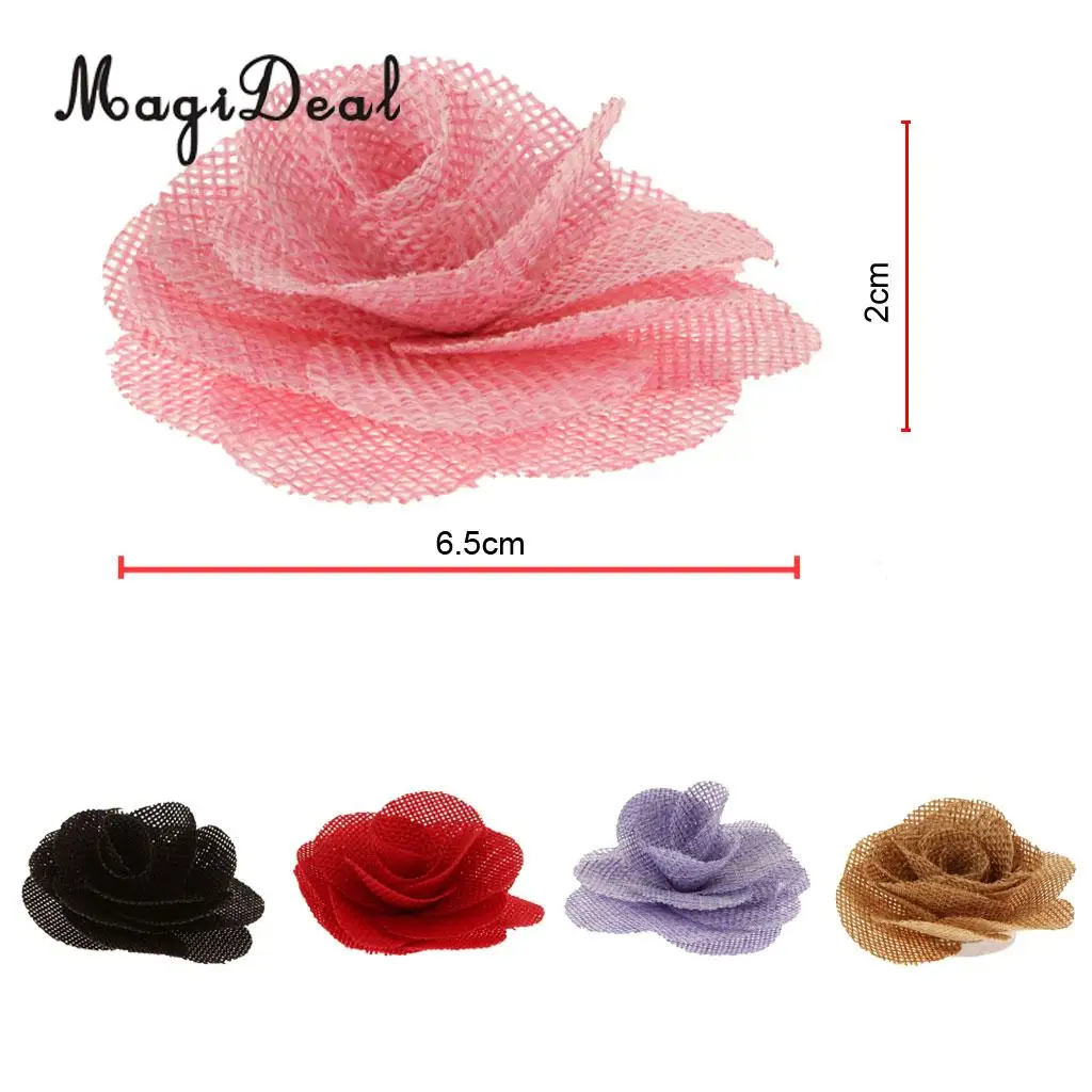 MagiDeal 10pcs/Lot 6.5cm Rustic Flower Rose Wedding Burlap Hessian Jute Vintage Decor Bride Bridegroom Corsage Wedding Supplies