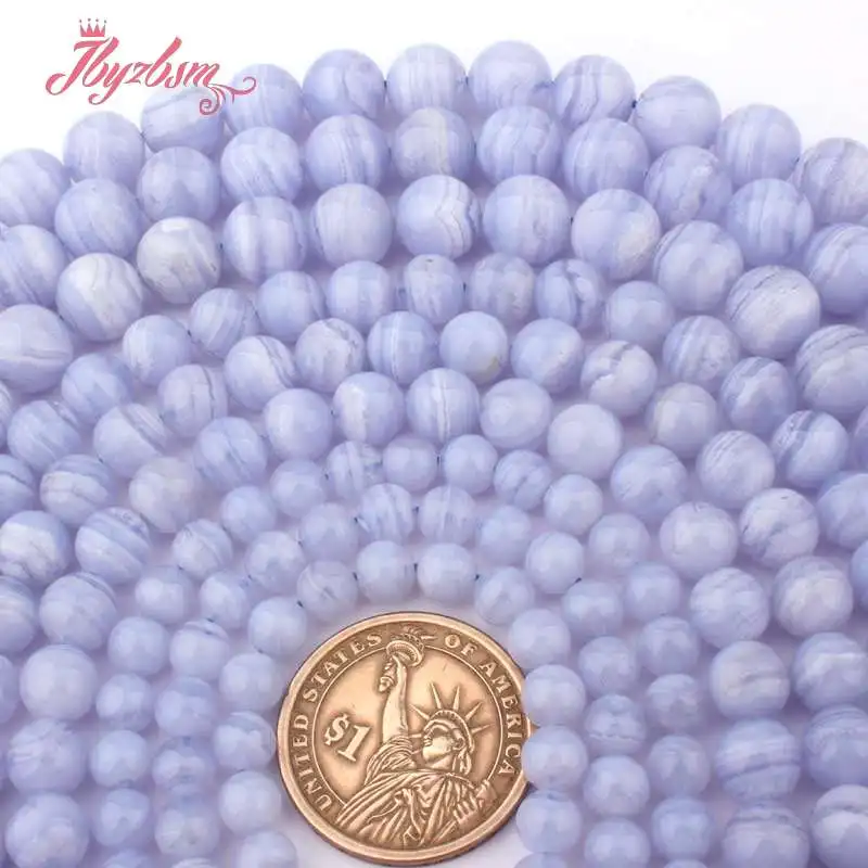 

6,8,10mm Smooth Round Blue Chalcedony Agates Beads Natural Stone Beads For DIY Women Gift Necklace Bracelets Jewelry Making 15"