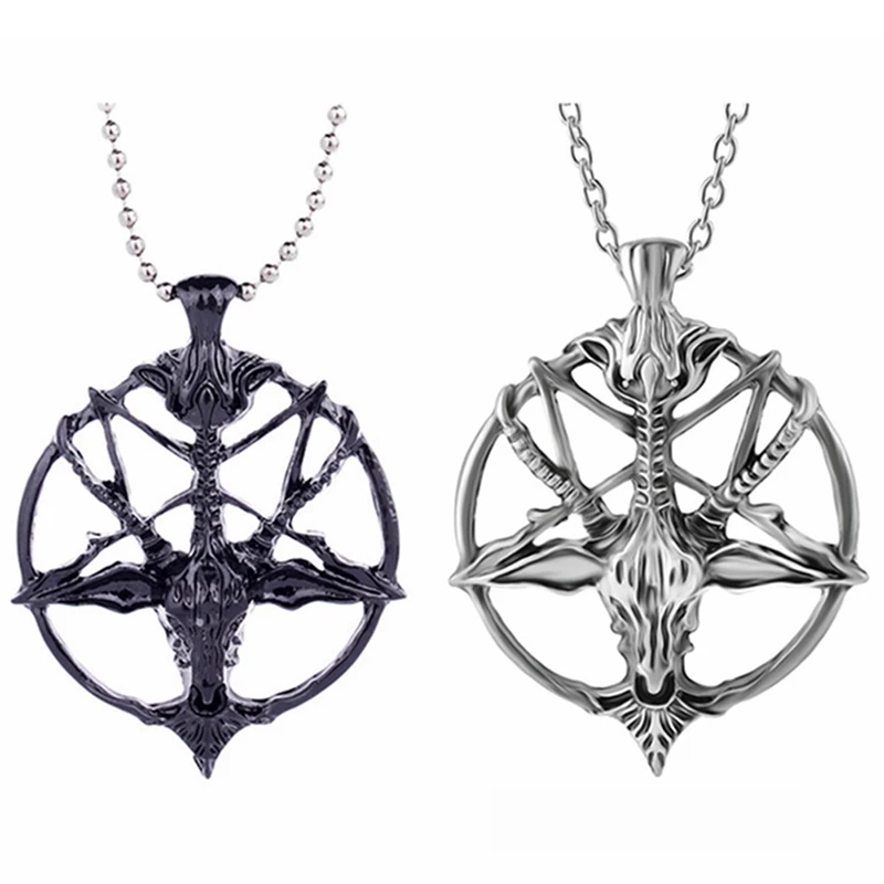 

1Pcs Fashion Retro Pentagram Pan God Skull Goat Head Pendant Necklace Luck Satanism Occult Metal Vintage Silver Star Necklace