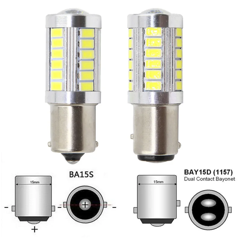 

RXZ 2pcs P21W P21/5W LED 1156 1157 BA15S BAY15D 33smd LED Bulb Car Lights Turn Signal Reverse Brake Light 5630 5730 12V Auto LED