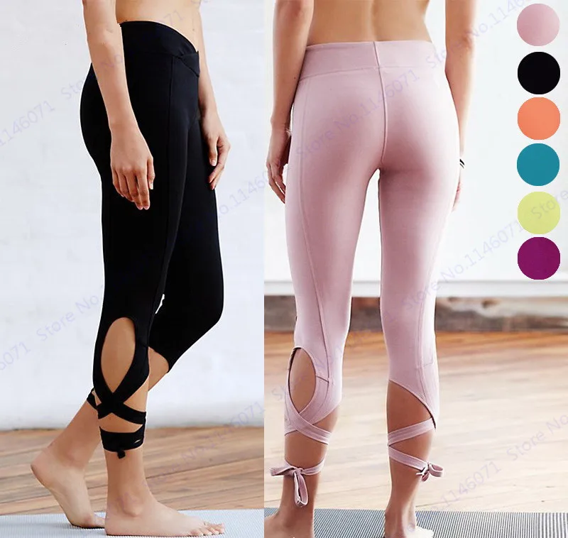Candy Color Capri Pants Bandage Infinity Turnout Leggings Womens Sports Yoga Ballet Dancing Running Tights Black Pink | Спорт и