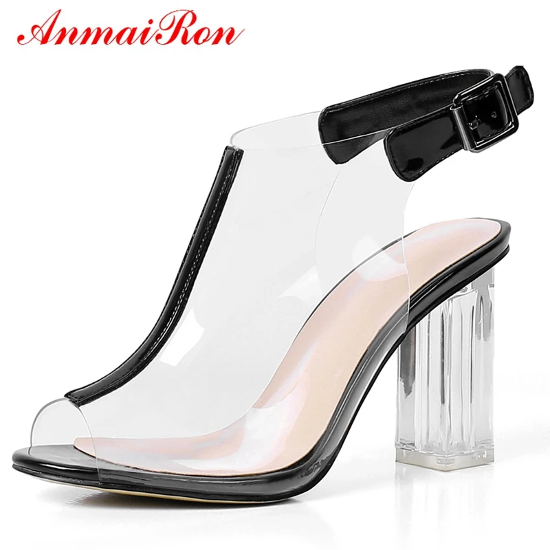 

ANMAIRON PU Gladiator Casual Shoes Woman Zapatos De Mujer High Heel Sandals Women Fashion 2018 Size 34-39 LY613