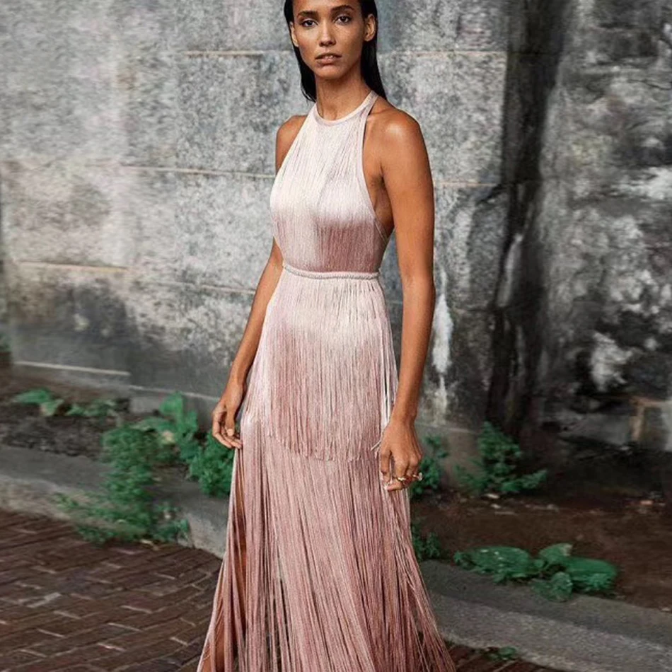 2019 New Bandage Dress Sexy Tassel Long Diving Dress Christmas Party Dress Women's Sleeveless Halter Fringed Dress
2019 New Bandage Dress Sexy Tassel Long Diving Dress Christmas Party Dress Women's Sleeveless Halter Fringed Dress