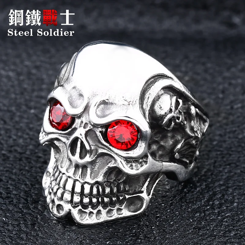 Steel soldier hot sale 2018 punk hip hop skull red stone ring titanium steel charms skeleton jewelry
Steel soldier hot sale 2018 punk hip hop skull red stone ring titanium steel charms skeleton jewelry