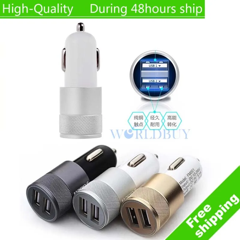 Image High Quality Mini Aluminum Universal 12V 2.1A Dual Usb Car Charger Adapter Cable For Mobile Cell Phones Tablet PC Free Shipping