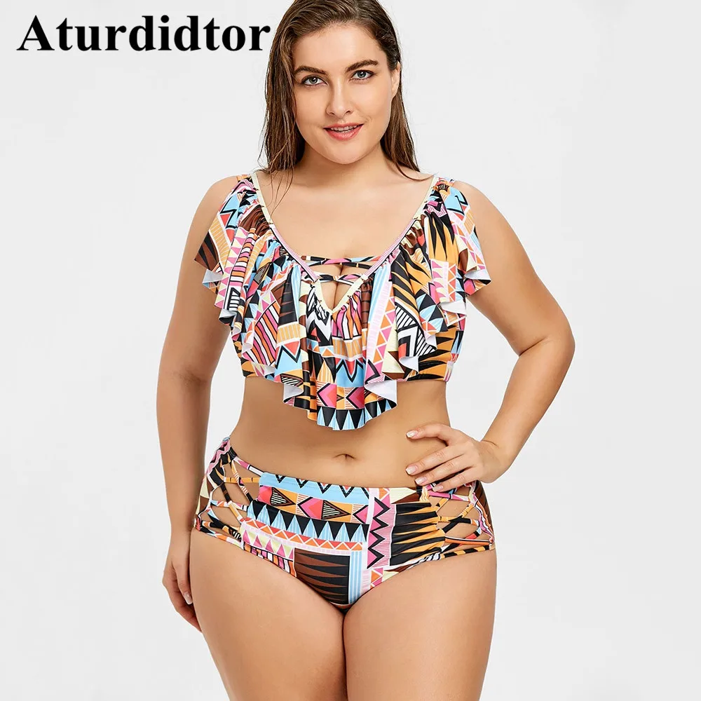 Plus Size Bikini Set Cross Front Geometric Floral Print Swimwear Women Bodysuit Bathing Suit Large Beach Wear For Fat Women 2018
Plus Size Bikini Set Cross Front Geometric Floral Print Swimwear Women Bodysuit Bathing Suit Large Beach Wear For Fat Women 2018