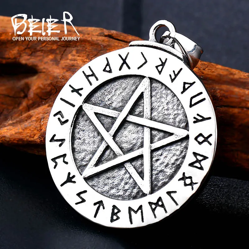 

Beier stainless Norse Viking Pendant Necklace Large Rune Pentacle Pendant Pentagram Jewelry Wiccan Necklace Norse Pagan BP8-322