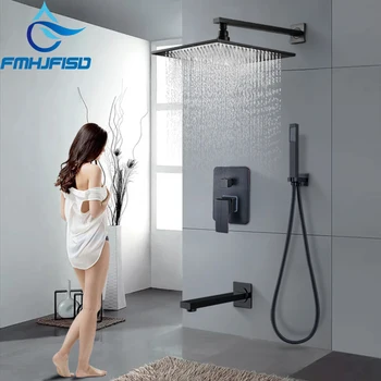 

fmhjfisd ORB Shower Faucets Set 12" Rainfall Shower Head Swivel Tub Spout Triple Way C Single Handle Mixer Tap