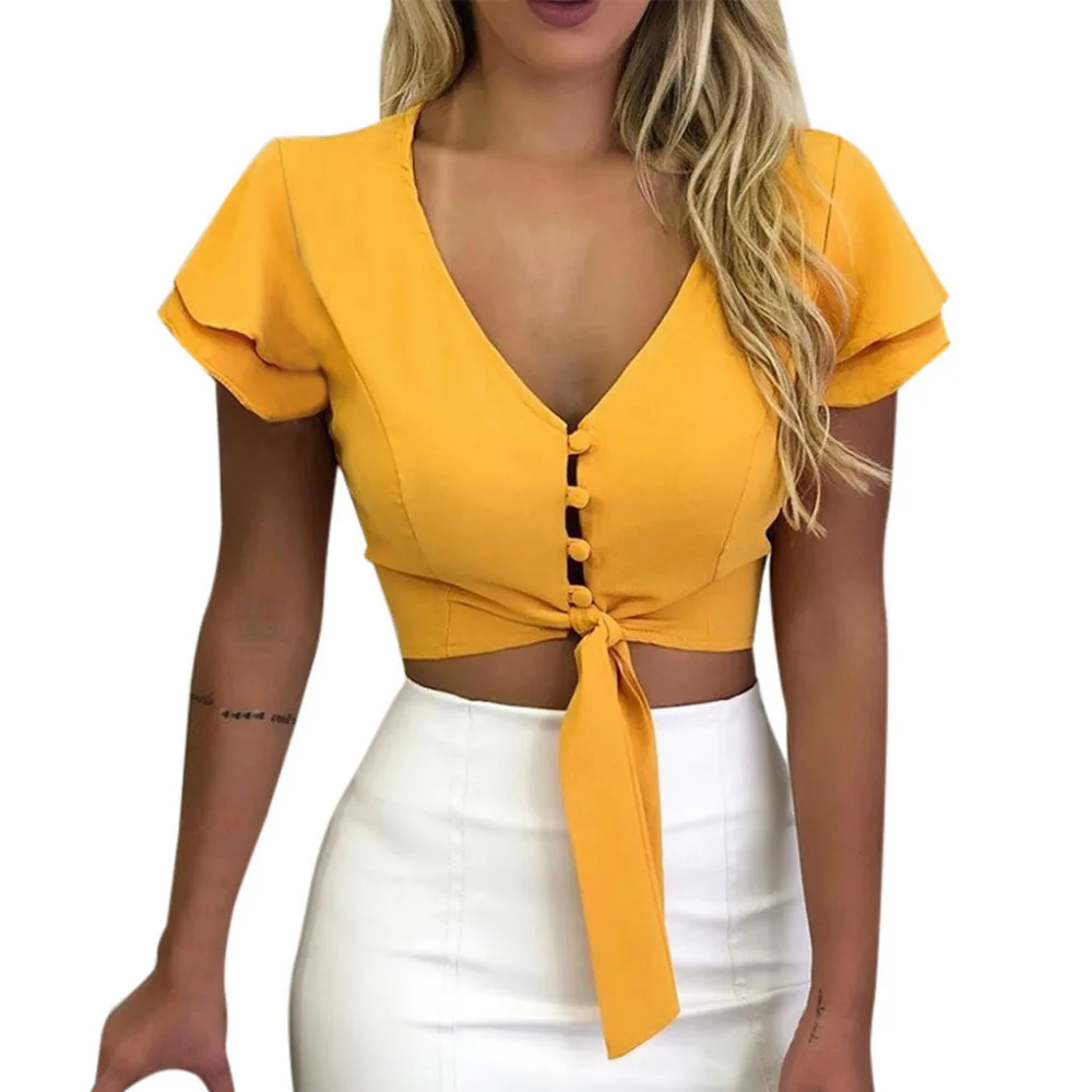 Hot Chiffon Women Summer Blouse 2019 New Short Sleeve Butterfly Chiffon V Neck Button Down Shirt Top Crop camisas mujer
Hot Chiffon Women Summer Blouse 2019 New Short Sleeve Butterfly Chiffon V Neck Button Down Shirt Top Crop camisas mujer